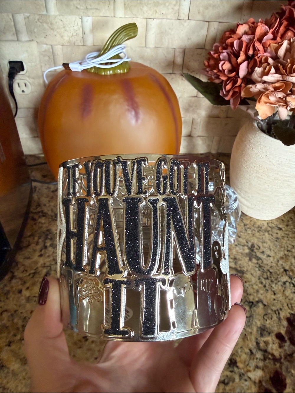 Bath & Body Works Silver and Black Halloween Candle Holder